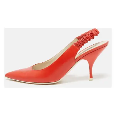 Bottega Veneta Orange Leather Pointed Toe Slingback Pumps Size