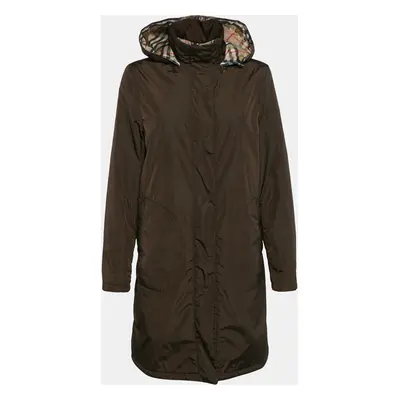 Burberry London Brown Nylon Detachable Hood Overcoat