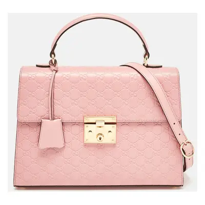 Gucci Pink Guccissima Leather Padlock Top Handle Bag