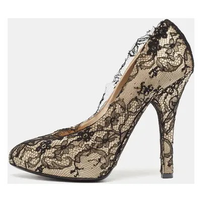 Dolce & Gabbana Cream Satin And Black Lace Platform Pumps Size 38.5