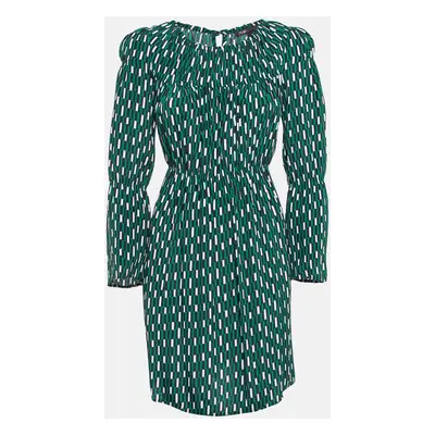 Maje Green Revalou Geometric Print Chiffon Short Dress