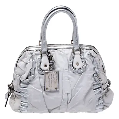 Dolce & Gabbana Silver Leather Miss Rouche Distressed Satchel