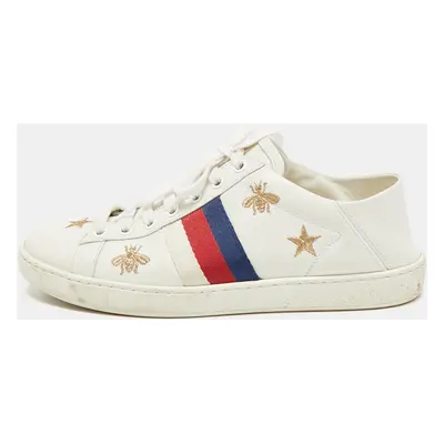 Gucci White Leather Star and Bee Embroidered Ace Sneakers Size