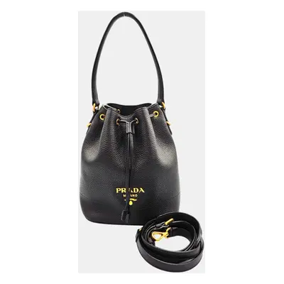 Prada Black Leather Bucket Bag