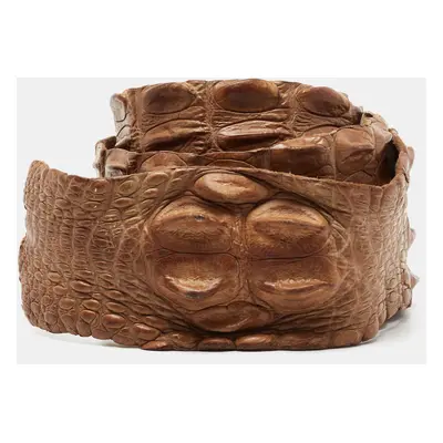 Roberto Cavalli Brown Crocodile Back Horn Waist Belt