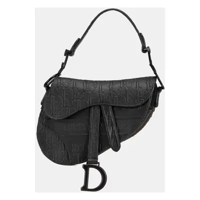 Dior Black Leather Mini Embossed Calfskin Oblique Saddle Bag