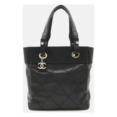 Chanel Black Canvas Paris Biarritz Tote PM bag