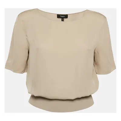 Theory Dark Beige Silk Half Sleeve Top