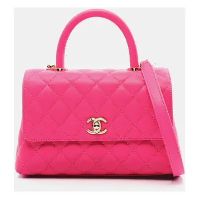 Chanel Caviar Skin (Grained Calf) Pink Coco Handle Flap Matelasse Handbag