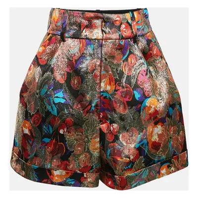 Saint Laurent Paris Multicolor Floral Brocade Pleated Shorts