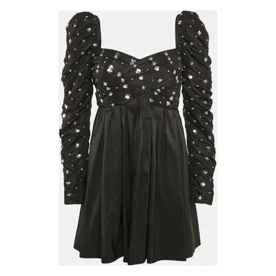 Self-Portrait Black Cluster Sequin Taffeta Pleated Mini Dress