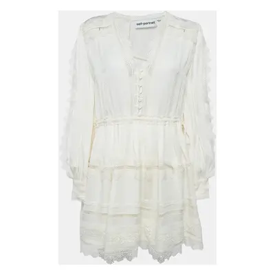 Self-Portrait Cream Crepe Lace Trimmed Mini Dress