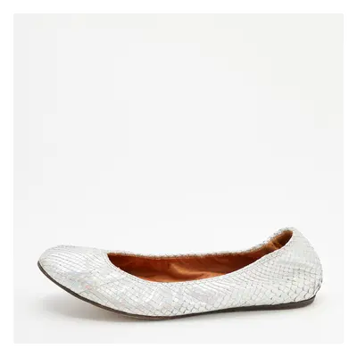 Lanvin Silver Snakeskin Embossed Leather Ballet Flats Size