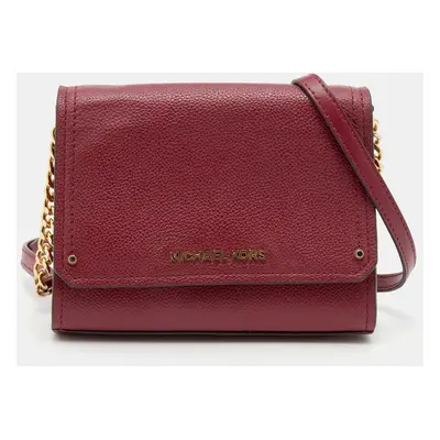 Michael Kors Burgundy Leather Jet Set Flap Crossbody Bag