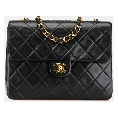 Chanel Black Leather CC Quilted Lambskin Chain Flap