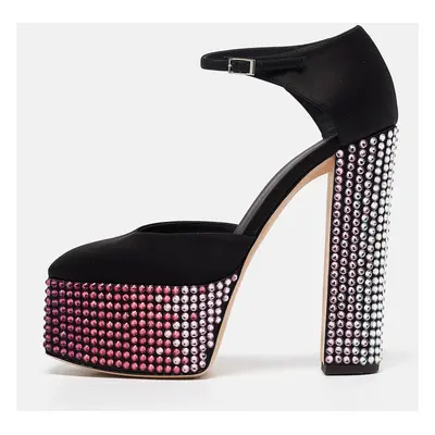 Giuseppe Zanotti Black Satin Crystal Embellished Ankle Strap Sandals