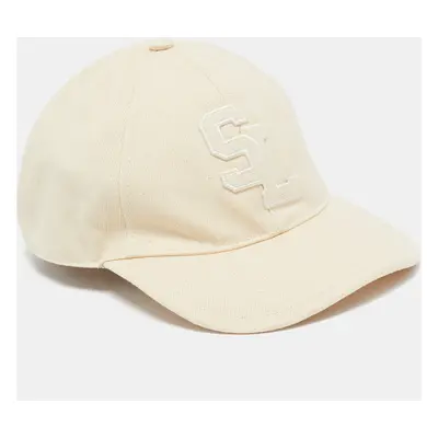 Saint Laurent Paris Beige SL Applique Cotton Baseball Cap