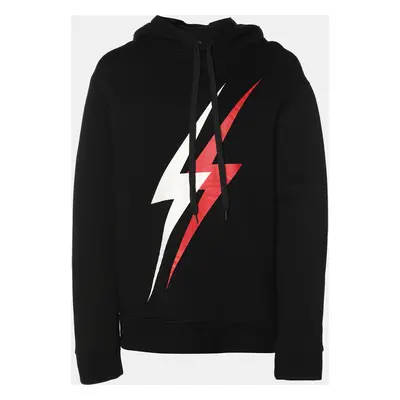 Neil Barrett Black Viscose Lightning Bolt Print Hoodie