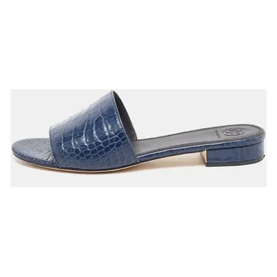 Tory Burch Blue Embossed Crocodile Martine Slides Size 39.5