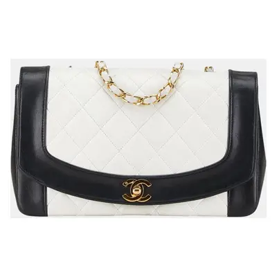 Chanel White Black Bicolor Lambskin Matelasse Coco Mark Diana Chain Shoulder Bag