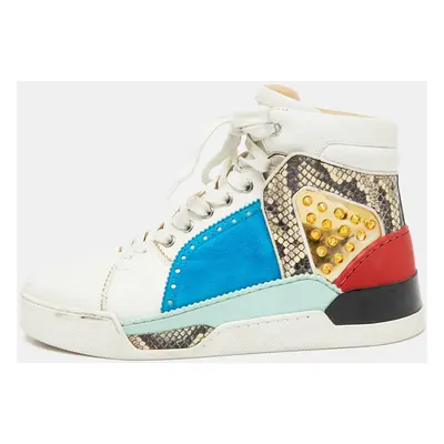 Christian Louboutin Multicolor Leather and Python Embossed Louboukick High Top Sneakers Size