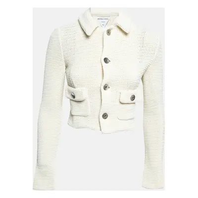 Bottega Veneta Off White Textured Knit Crop Jacket