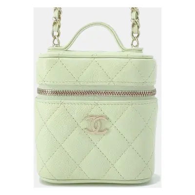 Chanel Light Green Caviar Leather Matelasse Small Vanity Shoulder Bag