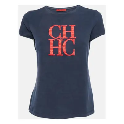 CH Carolina Herrera Navy Blue Logo Embroidered Cotton T-Shirt