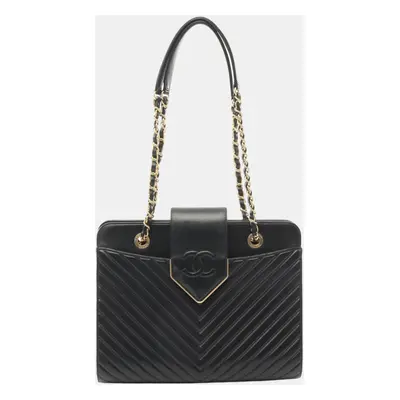 Chanel Leather Black V-Stitch Shoulder Bag