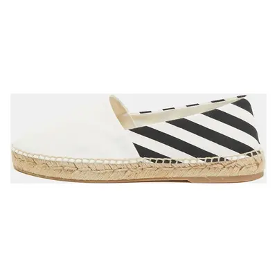 Off-White White/Black Canvas Slip On Espadrille Flats Size