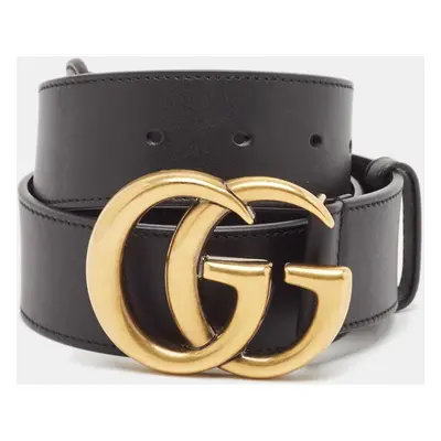 Gucci Black Leather GG Marmont Buckle Belt 70CM