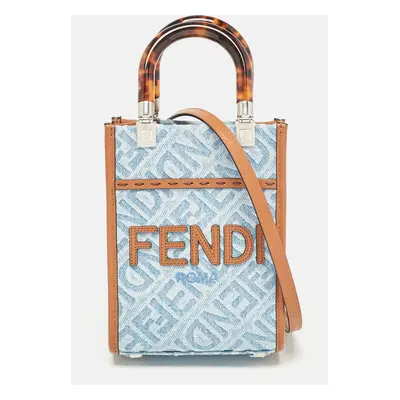 Fendi Blue/Brown Denim and Leather Mini Sunshine Tote