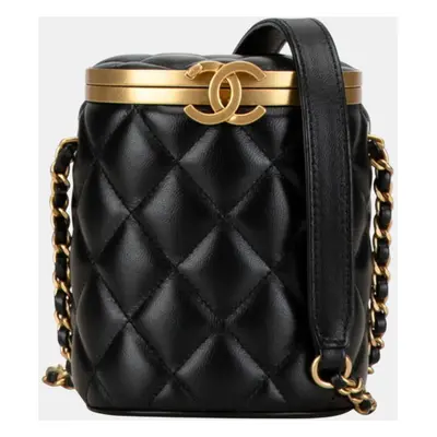 Chanel Black Lambskin Matelasse Coco Mark Shoulder Bag