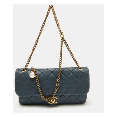 Chanel Blue Quilted Leather CC Crown Flap Bag