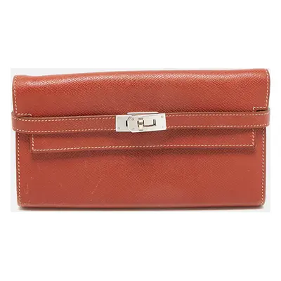 Hermes Brique Epsom Leather Kelly Longue Wallet