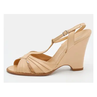 Marc Jacobs Beige Leather Ankle Strap Wedge Sandals Size 39.5