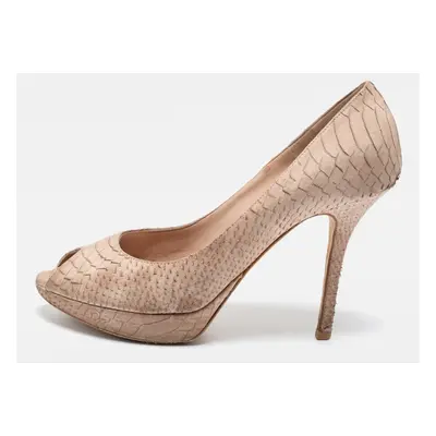 Dior Beige Python Embossed Leather Miss Dior Peep Toe Pumps Size 38.5