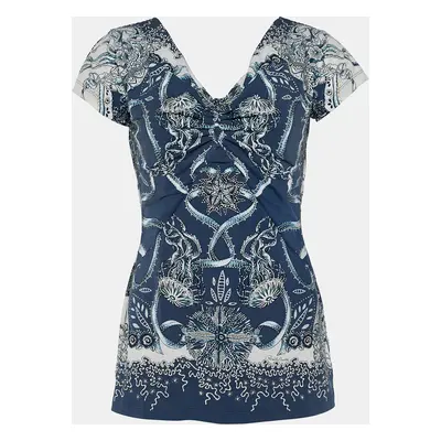 Roberto Cavalli Navy Blue Printed Synthetic Top