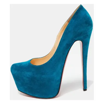 Christian Louboutin Teal Blue Suede Daffodile Platform Pumps Size 36.5