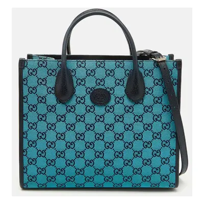 Gucci Blue/Navy Blue GG Canvas and Leather Small Structured Tote