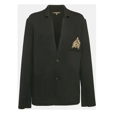 Roberto Cavalli Black Wool Knit Single Breasted Blazer