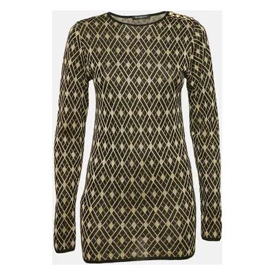 Balmain Black/Gold Patterned Lurex Knit Jumper