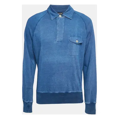 Tom Ford Blue Cotton Jersey Long Sleeve Polo T-Shirt