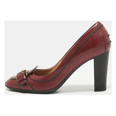 Tod's Burgundy Leather Loafer Pumps Size 38.5