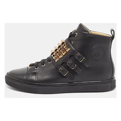 Hermes Black Leather Studded Lennox Sneakers Size 44.5