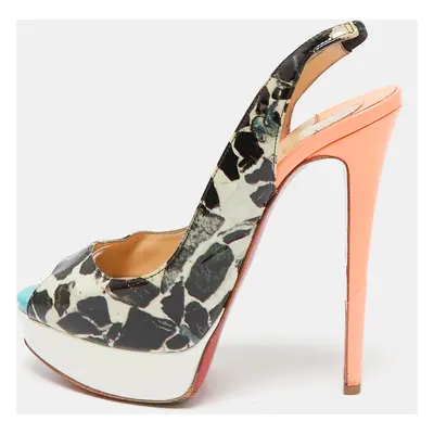 Christian Louboutin Multicolor Patent Leather Lady Peep Slingback Platform Pumps Size