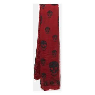 Alexander McQueen Red Skull Pattern Silk Square Scarf