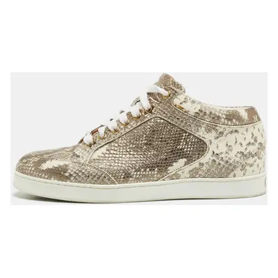 Jimmy Choo Metallic White Python Embossed Leather Low Top Sneakers Size