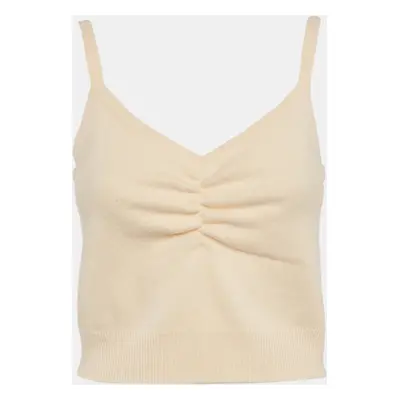 Sandro Cream Wool Rib Knit Ruched Camisole Top