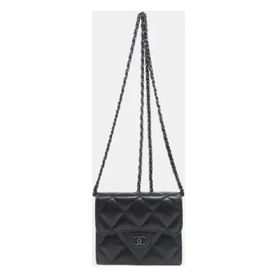 Chanel Black Lambskin Leather Chain Bi-Fold Wallet